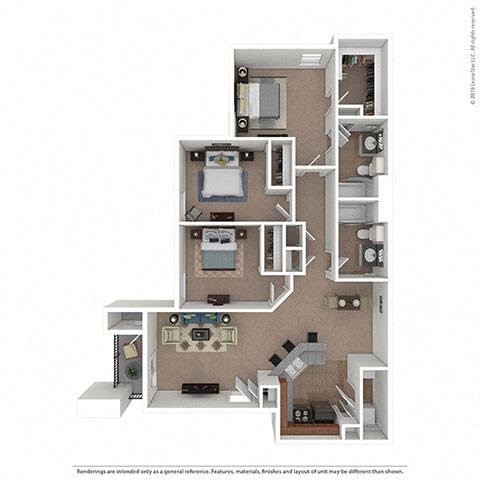 Floor plan for 3 beds, 2 baths, 1200 sqft