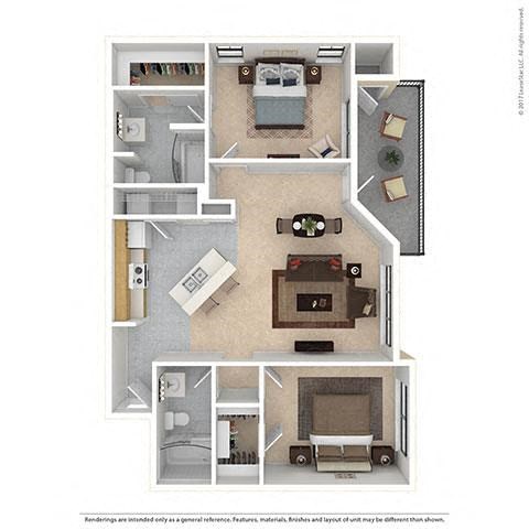 Floor plan for 2 beds, 2 baths, 1086 sqft