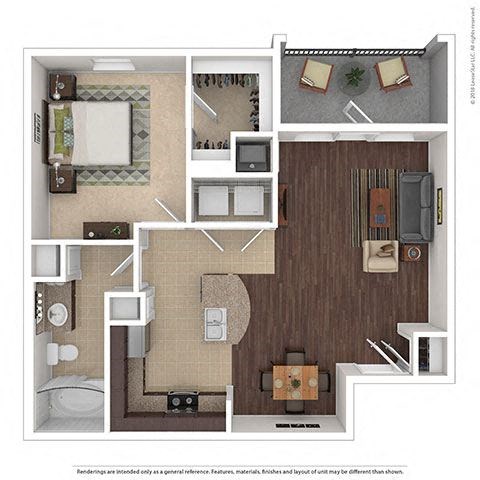 Floor plan for 1 bed, 1 bath, 720 sqft