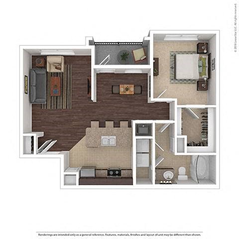 Floor plan for 1 bed, 1 bath, 806 sqft