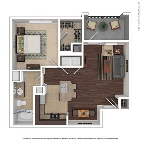 Floor plan for 1 bed, 1 bath, 718 sqft