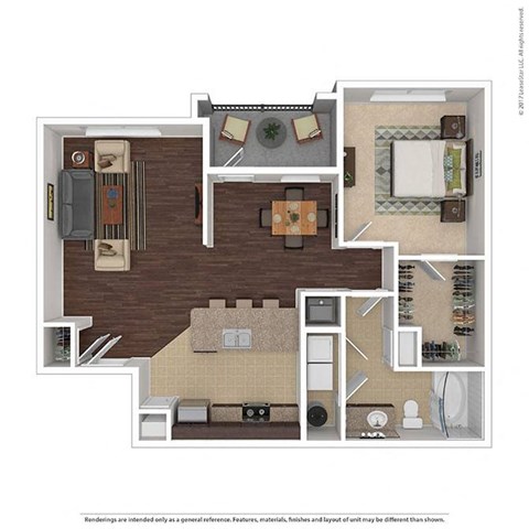 Floor plan for 1 bed, 1 bath, 863 sqft