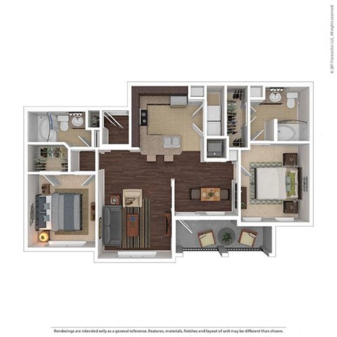 Floor plan for 2 beds, 2 baths, 1106 sqft