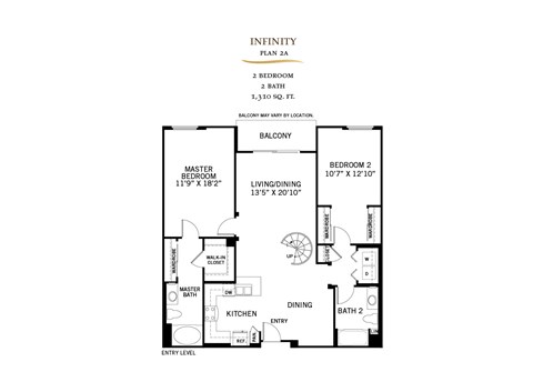 Floor plan for 2 beds, 2 baths, 1310 sqft