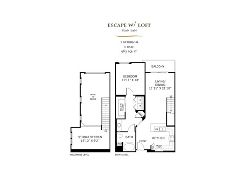 Floor plan for 1 bed, 1 bath, 1016 sqft