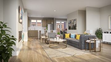 Springfield apartment for rent - A modern living room with a grey sofa and a wooden floor.