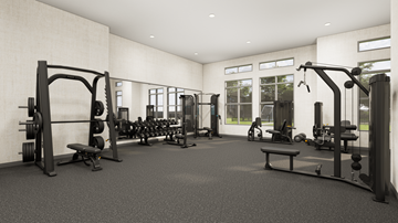 Roseland triplex for rent - A black and white image of a gym with various exercise equipment.