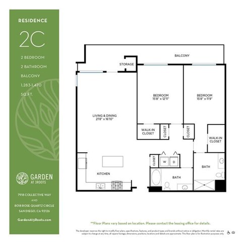 Floor plan for 2 beds, 2 baths, 1380 sqft