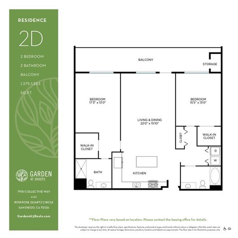 Floor plan for 2 beds, 2 baths, 1510 sqft