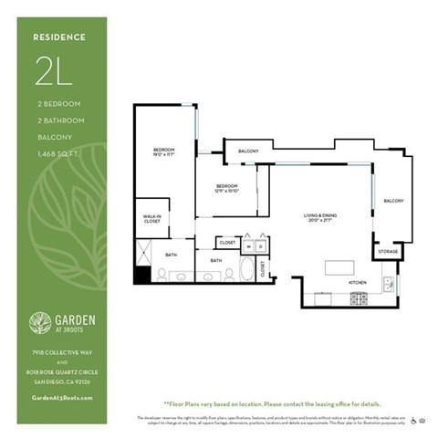 Floor plan for 2 beds, 2 baths, 1468 sqft