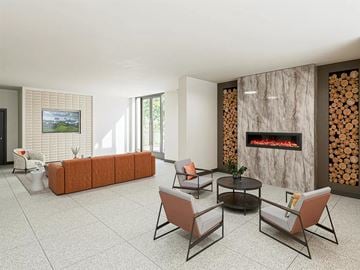 San Diego apartment for rent - A living room with a fireplace and a painting on the wall.