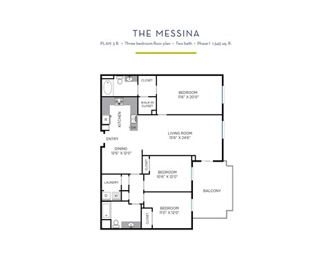 Floor plan for 3 beds, 2 baths, 1571 sqft