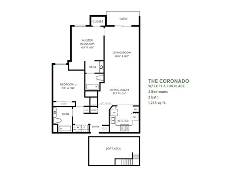 Floor plan for 2 beds, 2 baths, 1244 sqft