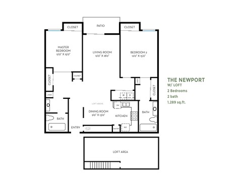 Floor plan for 2 beds, 2 baths, 1361 sqft