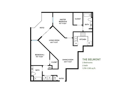 Floor plan for 2 beds, 2 baths, 1195 sqft