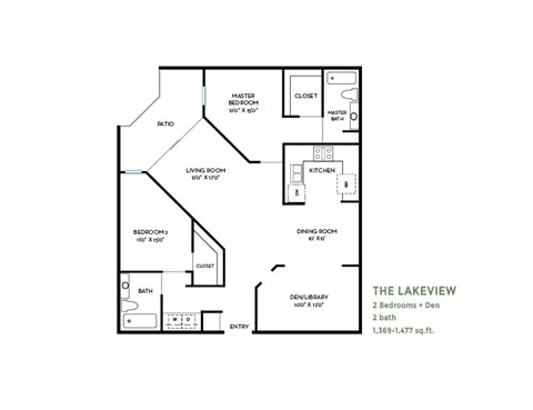 Floor plan for 2 beds, 2 baths, 1396 sqft