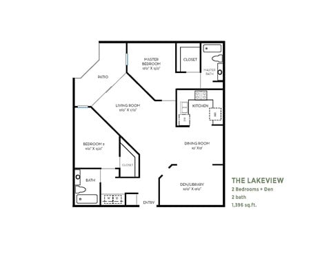 Floor plan for 2 beds, 2 baths, 1396 sqft