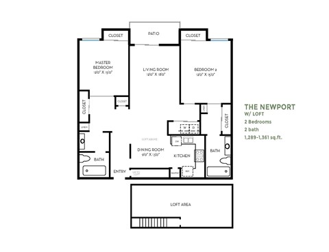 Floor plan for 2 beds, 2 baths
