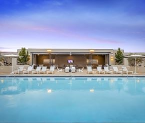 San Diego apartment for rent - Swimming pool with cabana and seating at twilight at Casa Mira View Apartments, San Diego