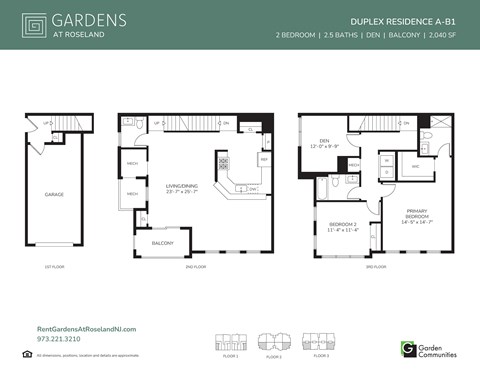 Floor plan for 2 beds, 2.5 baths, 2040 sqft