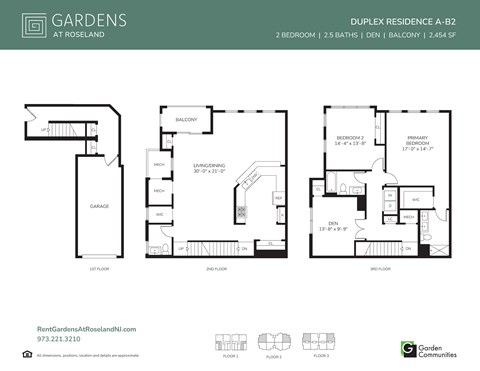 Floor plan for 2 beds, 2.5 baths, 2454 sqft