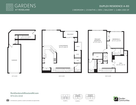 Floor plan for 2 beds, 2.5 baths, 2501 sqft