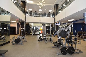 Spacious fitness center with weight training equipment