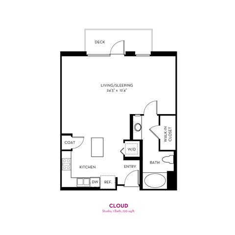 Floor plan for studio, 1 bath, 720 sqft