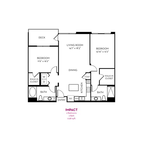 Floor plan for 2 beds, 2 baths, 1238 sqft