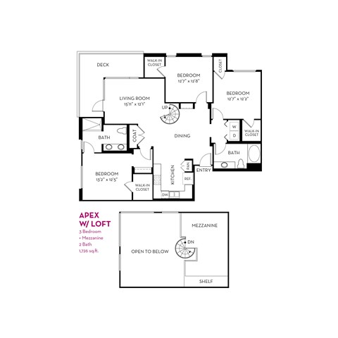 Floor plan for 3 beds, 2 baths, 1726 sqft