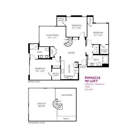 Floor plan for 3 beds, 2 baths, 1726 sqft