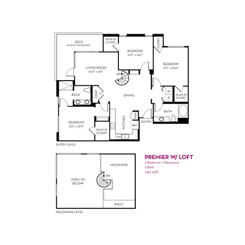 Floor plan for 3 beds, 2 baths, 1747 sqft
