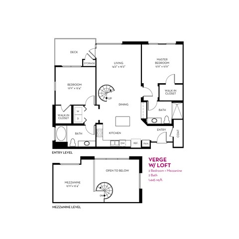 Floor plan for 2 beds, 2 baths, 1445 sqft