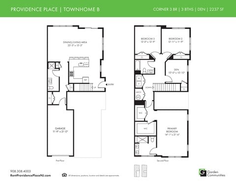 Floor plan for 3 beds, 3 baths, 2237 sqft