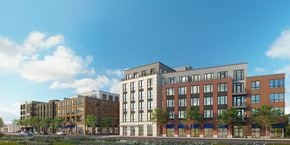 Newton apartment for rent - A  modern apartment buildings with large windows and balconies.
