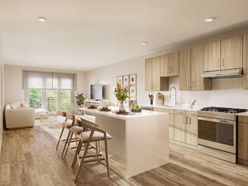 Springfield apartment for rent - A modern kitchen with wooden floors and cabinets.