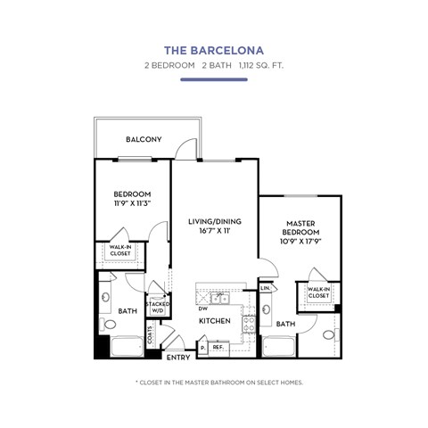 Floor plan for 2 beds, 2 baths, 1112 sqft