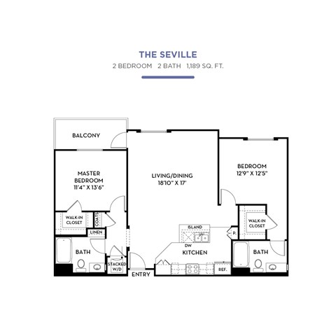 Floor plan for 2 beds, 2 baths, 1189 sqft
