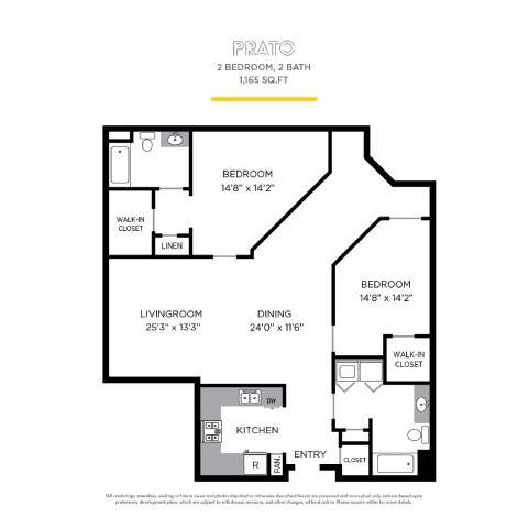 Floor plan for 2 beds, 2 baths, 1325 sqft