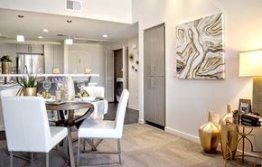San Diego apartment for rent - Dining area with contemporary furniture and gold decor at 360 Luxury Apartments, San Diego, 92122
