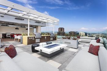 Skyline terrace with outdoor cook top, fireplaces and lounge