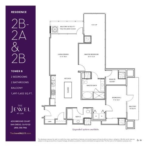 Floor plan for 2 beds, 2 baths, 1602 sqft