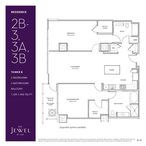 Floor plan for 2 beds, 2 baths, 1462 sqft