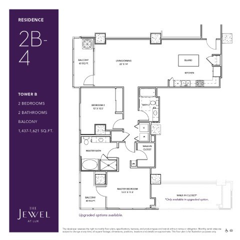 Floor plan for 2 beds, 2 baths, 1437 sqft