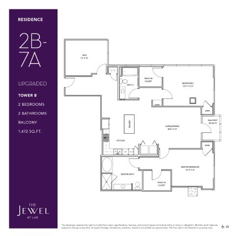 Floor plan for 2 beds, 2 baths, 1472 sqft