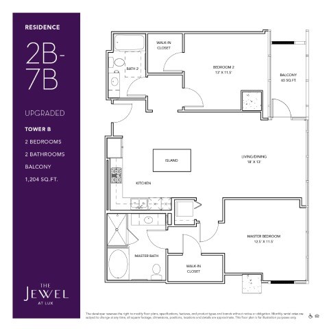 Floor plan for 2 beds, 2 baths, 1204 sqft