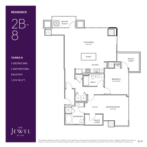Floor plan for 2 beds, 2 baths, 1514 sqft