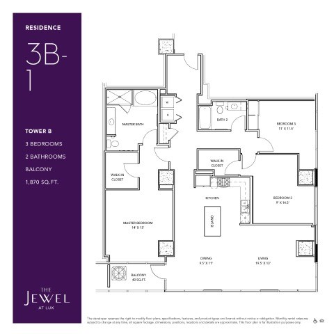 Floor plan for 3 beds, 2 baths, 1870 sqft