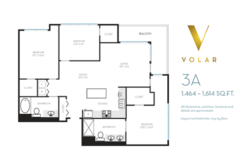 Floor plan for 3 beds, 2 baths, 1595 sqft