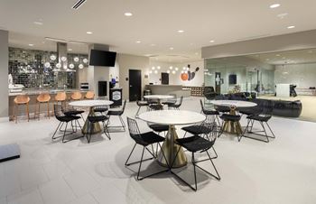 Resident lounge with bowling area and modern seating